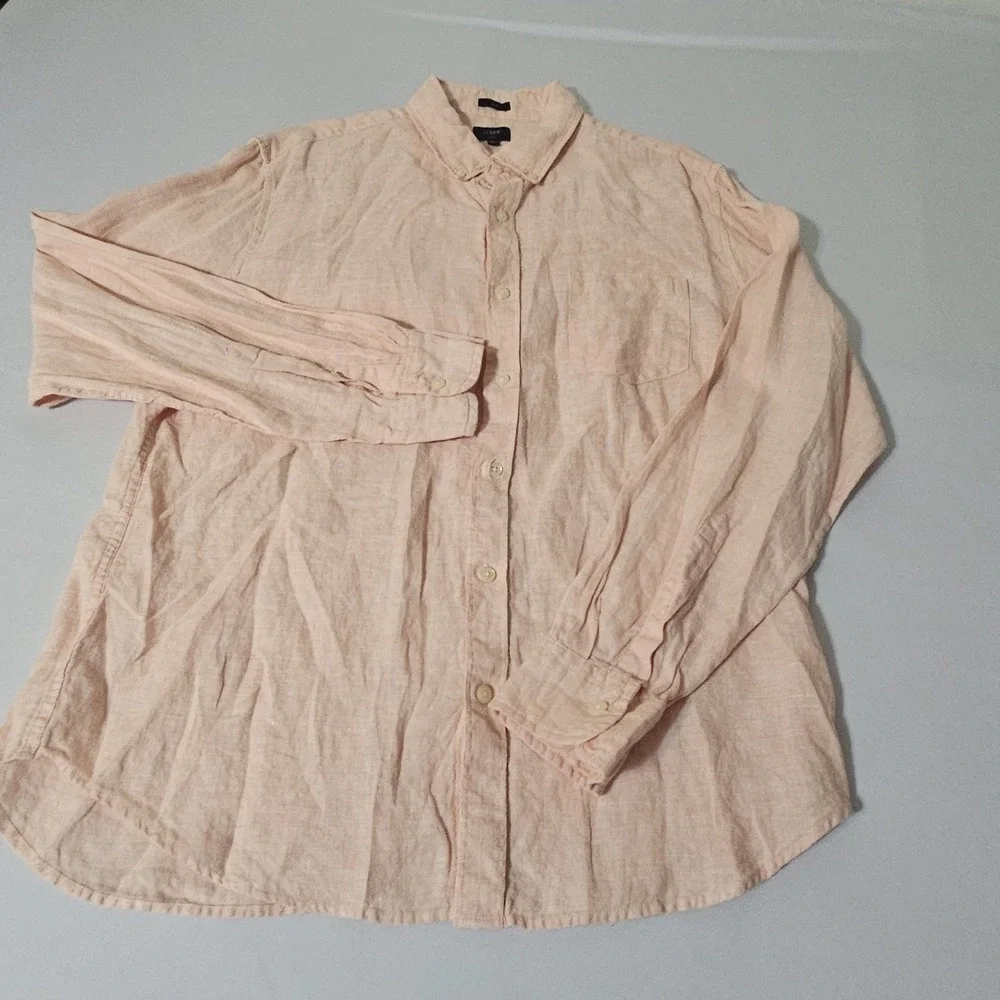 J. Crew Linen Shirt Mens XL Salmon Orange Button Down Long‎ Sleeve Lightweight